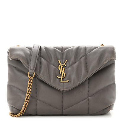 Saint Laurent Lambskin Quilted Toy Loulou Puffer Monogram Chain Satchel Fog 1 of 17