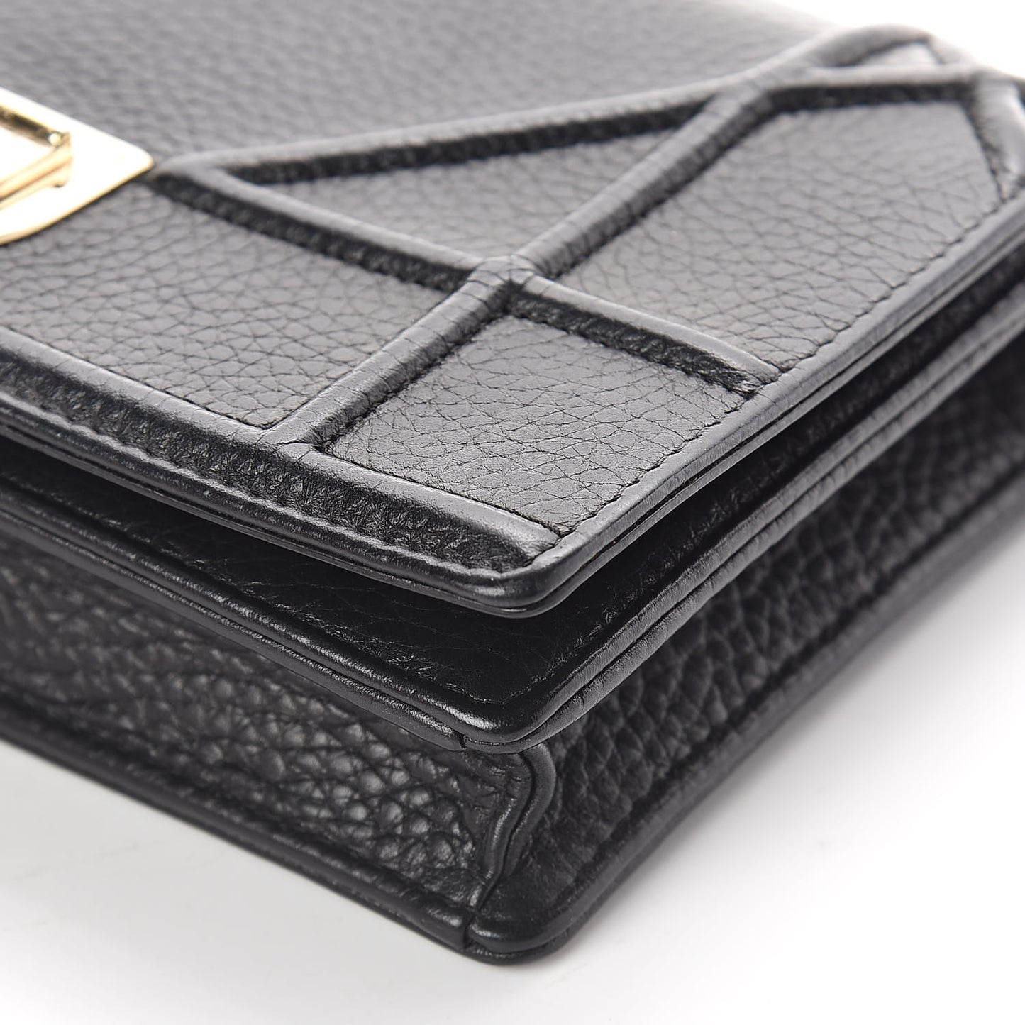 Grained Calfskin Diorama Wallet on Chain Pouch Black