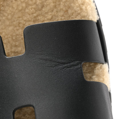 Hermes Veau Indios Woolskin Mens Chypre Sandals 42 Black Ecru 9 of 11