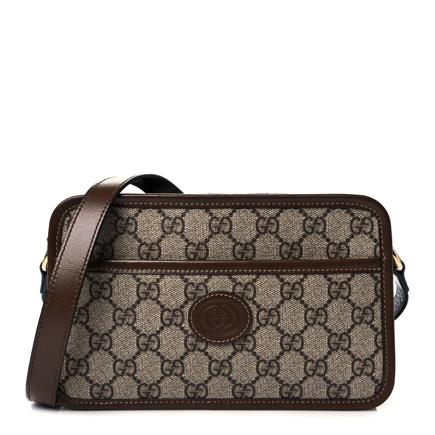 GG Supreme Monogram Azalea Calfskin Mini Retro Interlocking G Shoulder Bag Beige Ebony Brown Sugar
