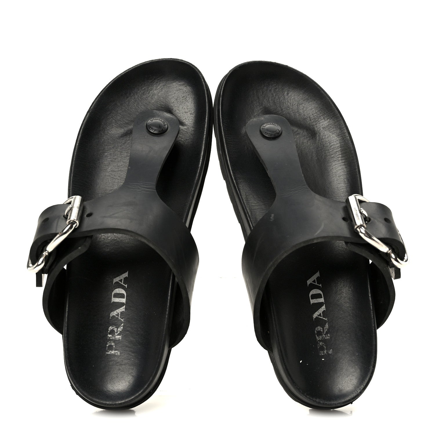 Prada EVA Rubber Buckled Lug Sole 20mm Thong Sandals 38 Black 2 of 10