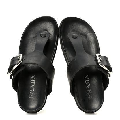 Prada EVA Rubber Buckled Lug Sole 20mm Thong Sandals 38 Black 2 of 10