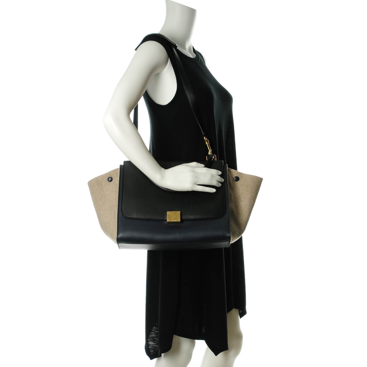 Celine Smooth Calfskin Canvas Medium Trapeze Navy Blue 2 of 9