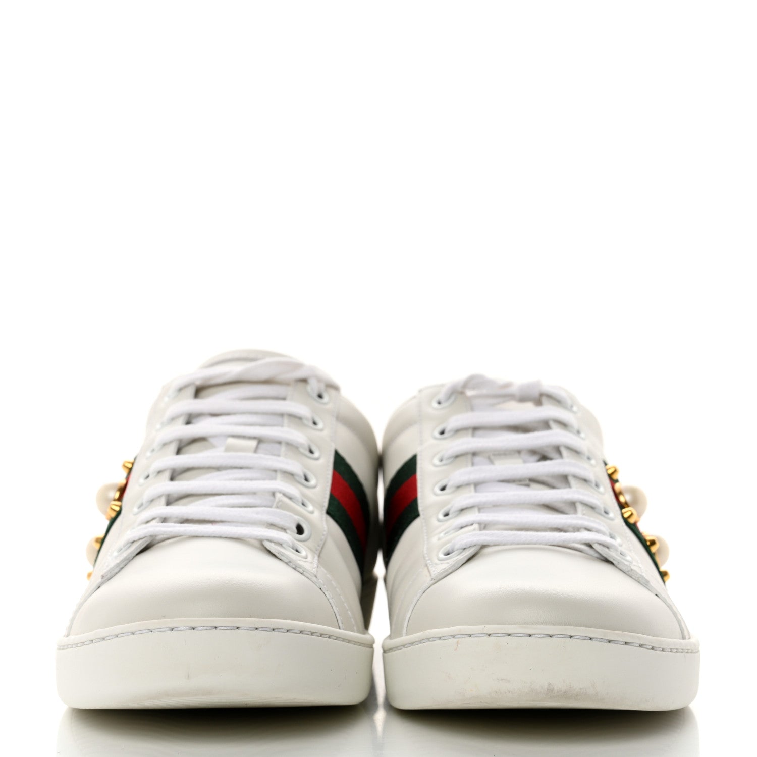 Gucci Calfskin Web Pearl Studded Womens Ace Sneakers 39.5 White 2 of 9