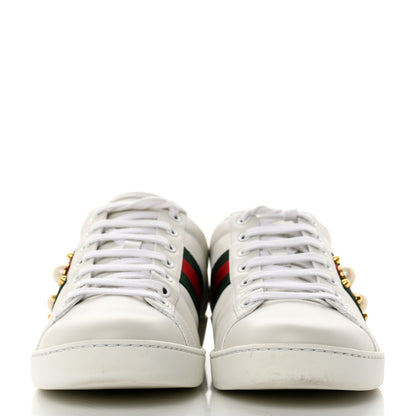 Gucci Calfskin Web Pearl Studded Womens Ace Sneakers 39.5 White 2 of 9
