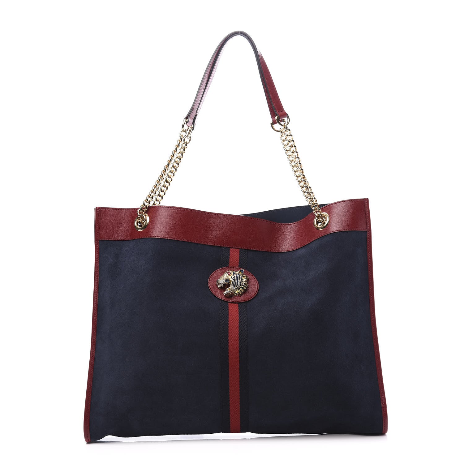 Gucci Suede Calfskin Large Rajah Chain Tote New Blue Romantic Cherry 2 of 12