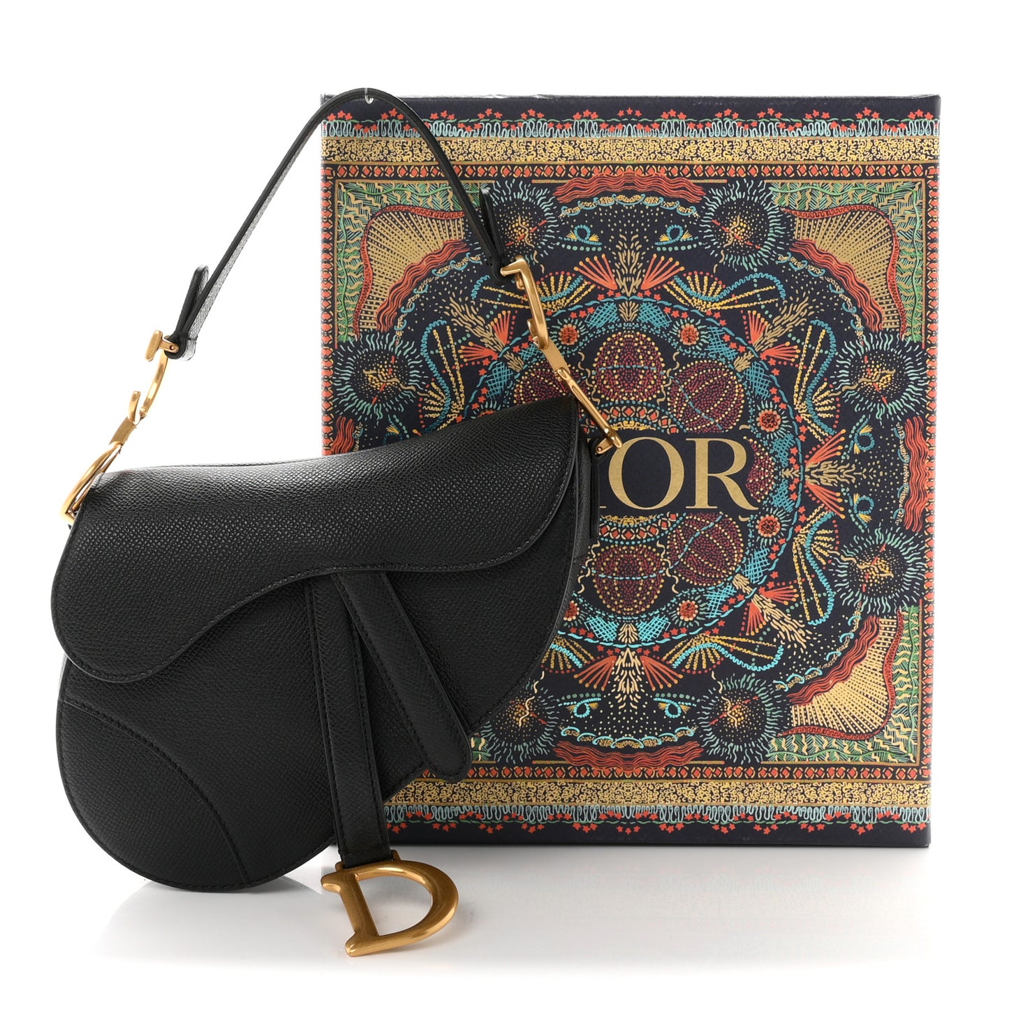 Grained Calfskin Mini Saddle Bag Black