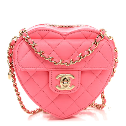 Chanel Lambskin Quilted CC In Love Heart Clutch With Chain Pink 1 of 11