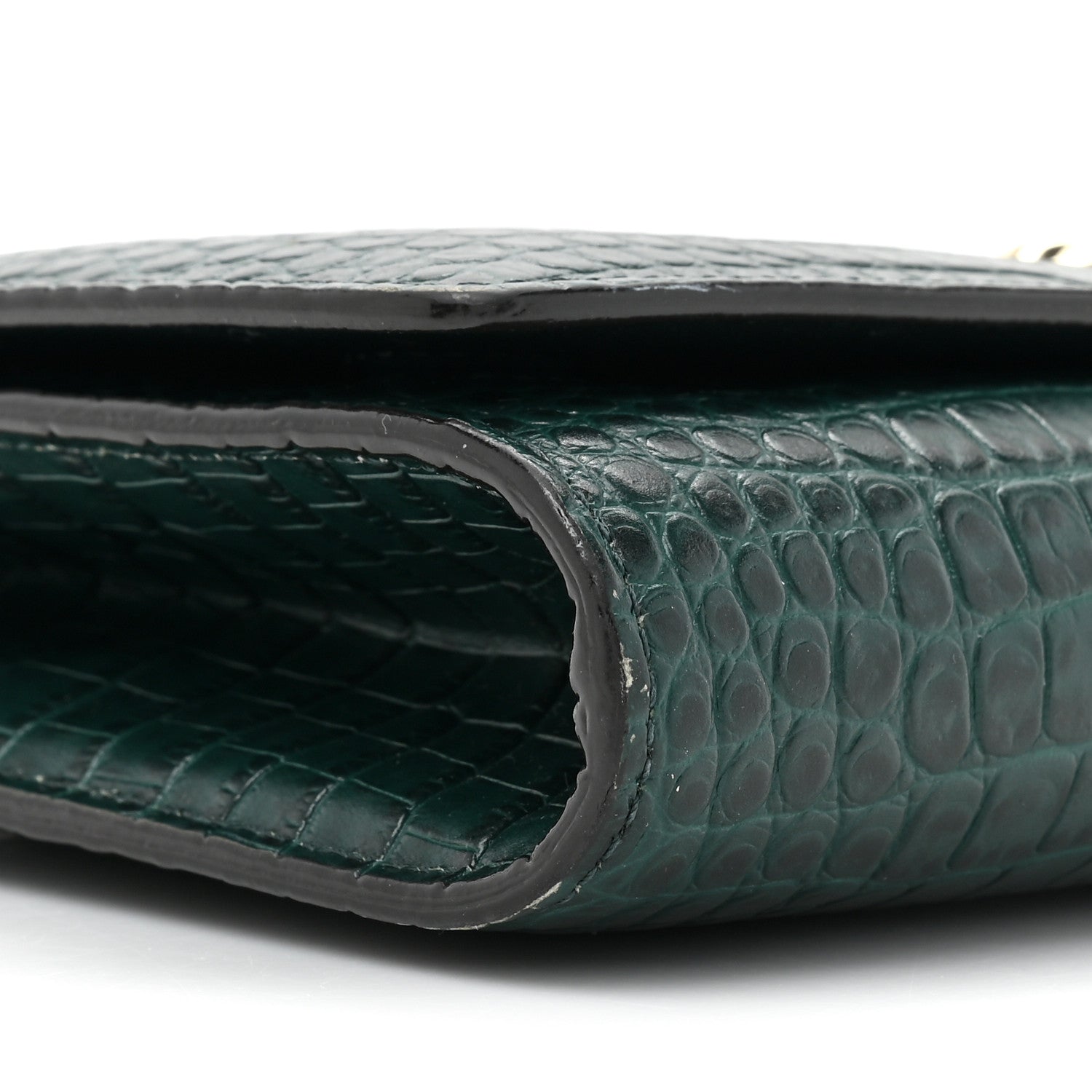 Jimmy Choo Calfskin Crocodile Embossed Varenne Chain Clutch Dark Green 8 of 19