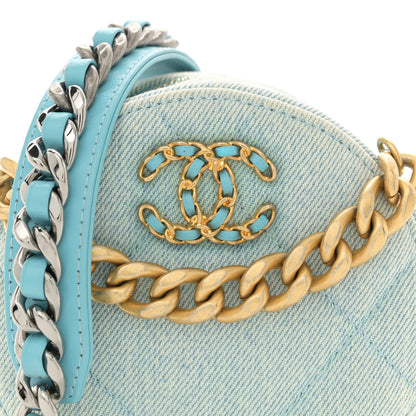 Chanel Denim Quilted Chanel 19 Round Clutch With Chain Neon Blue 8 of 12