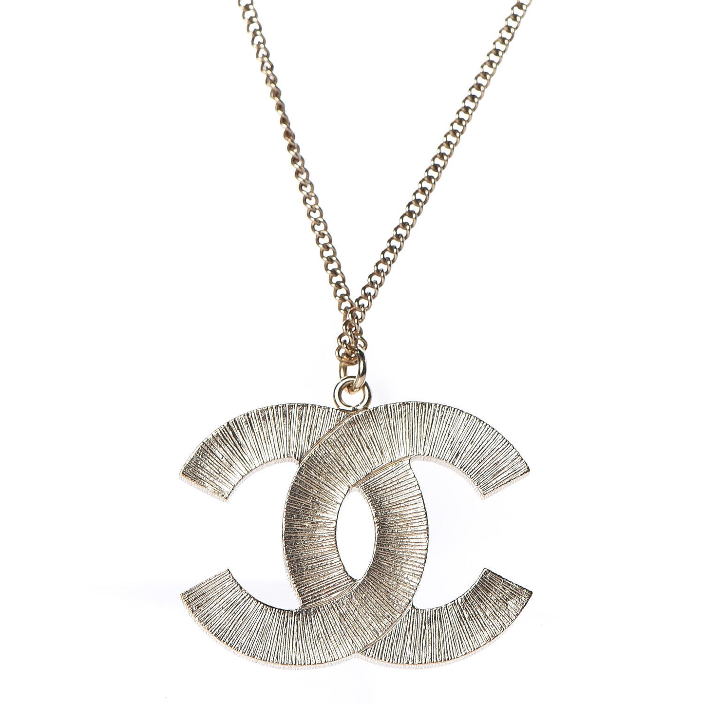 Metal Quilted CC Pendant Necklace Gold White