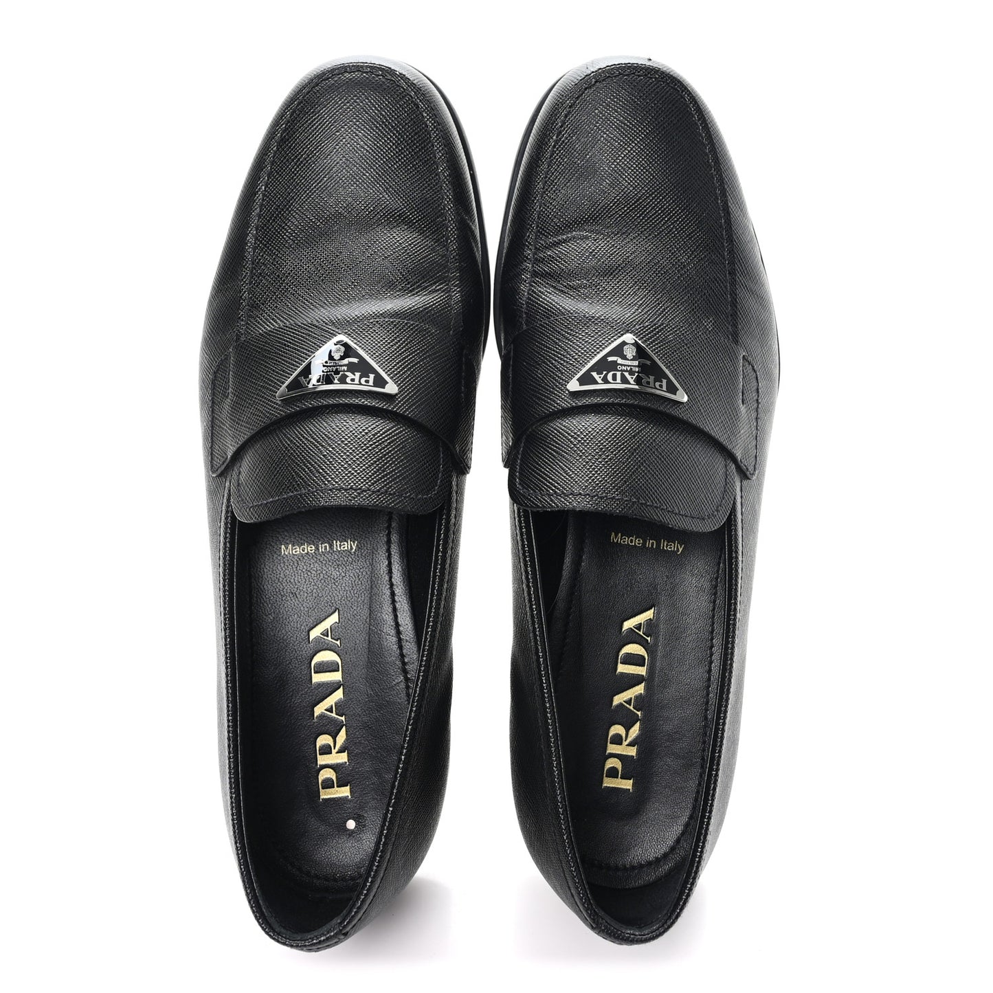 Saffiano Mens Triangle Loafers 6 Black