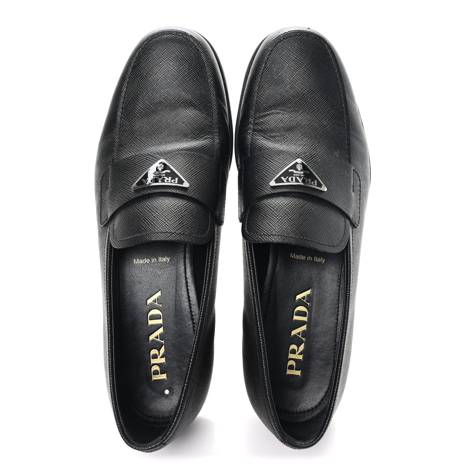 Prada Saffiano Mens Triangle Loafers 6 Black 2 of 9