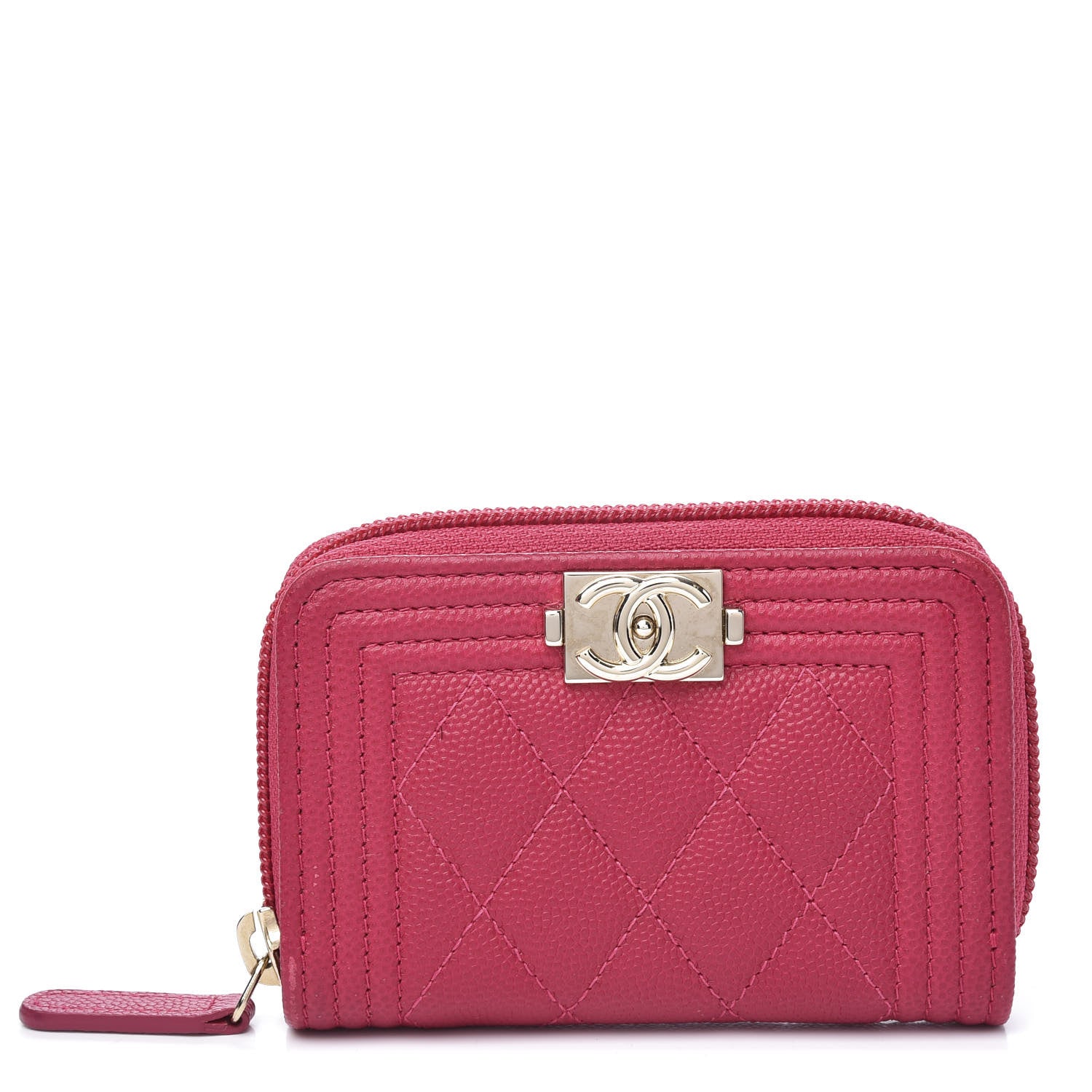 Chanel Caviar Quilted Boy Zip Around Coin Purse Wallet Dark Pink 1 of 9