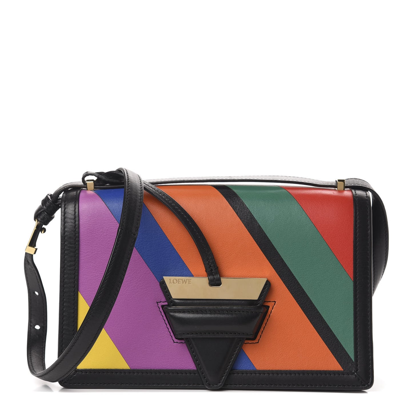 Calfskin Barcelona Striped Shoulder Bag Multicolor