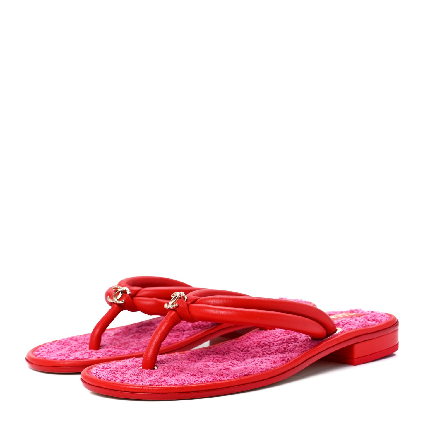Lambskin Terry Cloth CC Thong Sandals 37.5 Pink