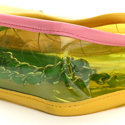 Chanel PVC Lambskin Stitched Medium Coco Splash Flap Yellow Green Pink 9 of 10