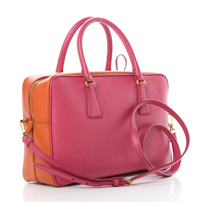 Prada Saffiano Lux Petite Bowler Fuchsia Papaya 3 of 15