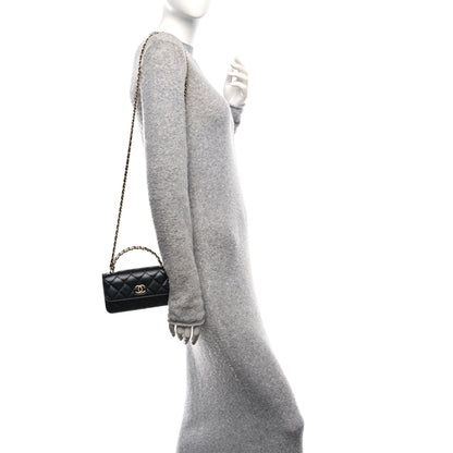 Chanel Shiny Calfskin Quilted Top Handle Flap Phone Holder With Chain Black 2 of 10