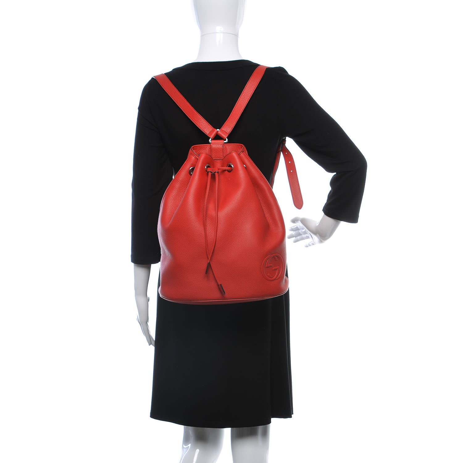 Gucci Pebbled Calfskin Small Soho Drawstring Backpack Tabasco Red 2 of 9