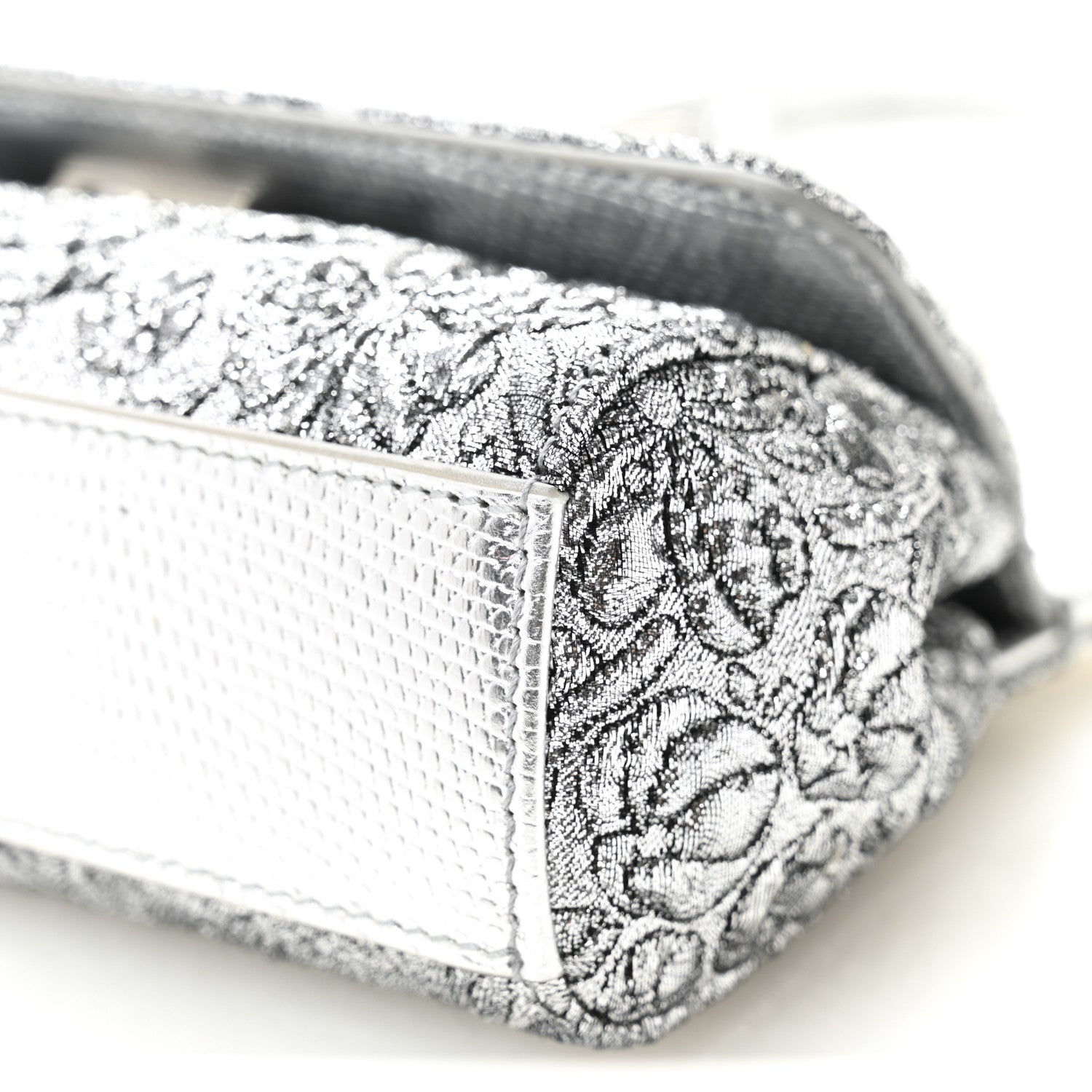Dolce & Gabbana Brocade Fabric Lizard Calfskin Embossed Small Miss Sicily Satchel Silver 18 of 19