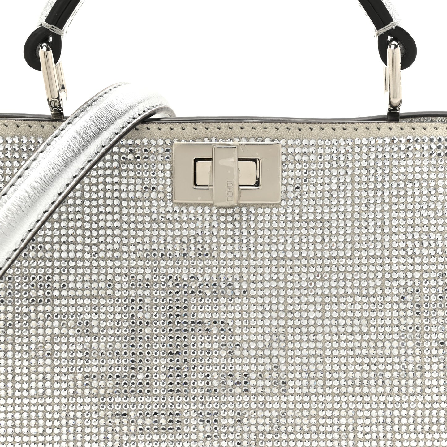 Crystal Vitello Laminato FF Petite Peekaboo I SEE U Satchel Crystal Argento