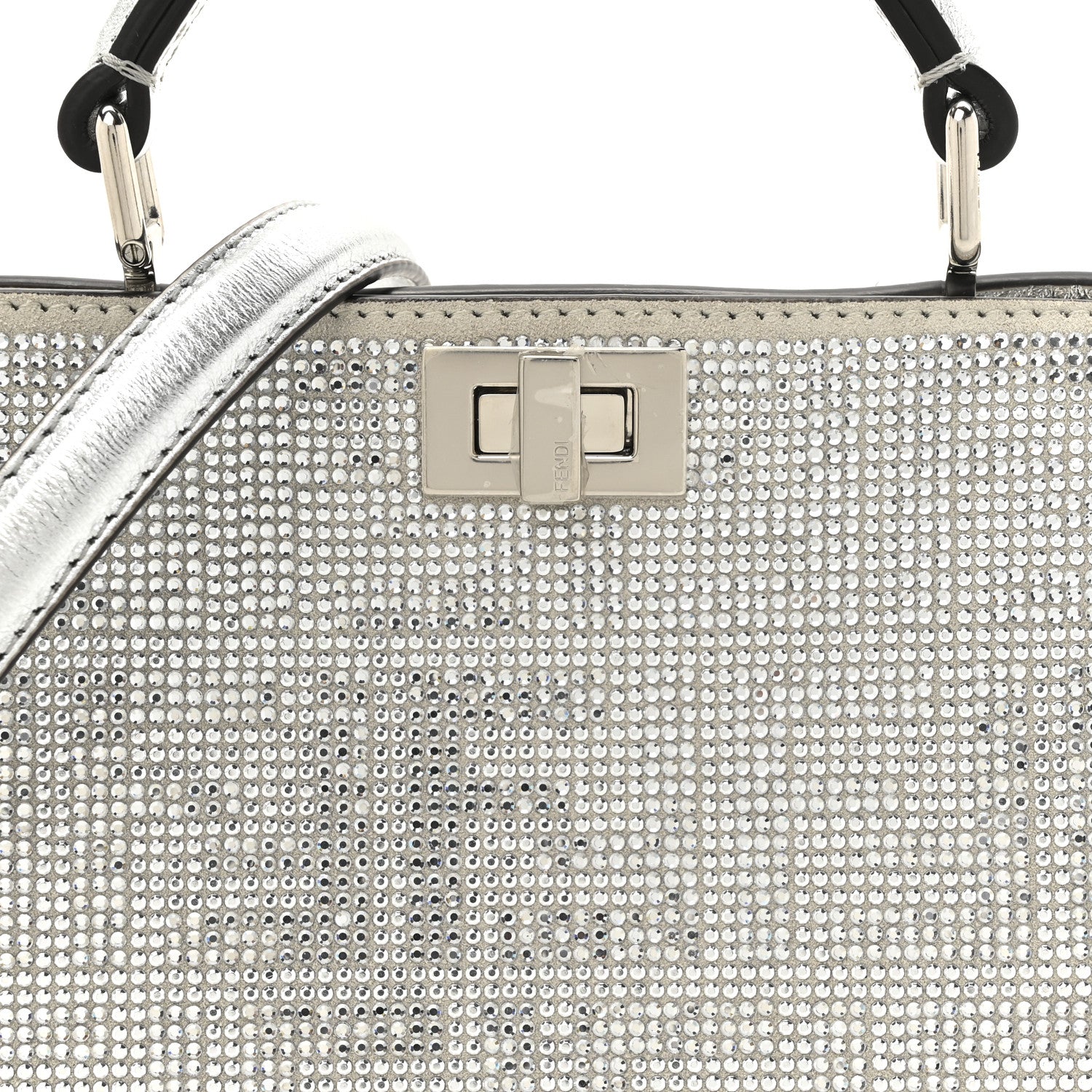 Fendi Crystal Vitello Laminato FF Petite Peekaboo I SEE U Satchel Crystal Argento 9 of 12