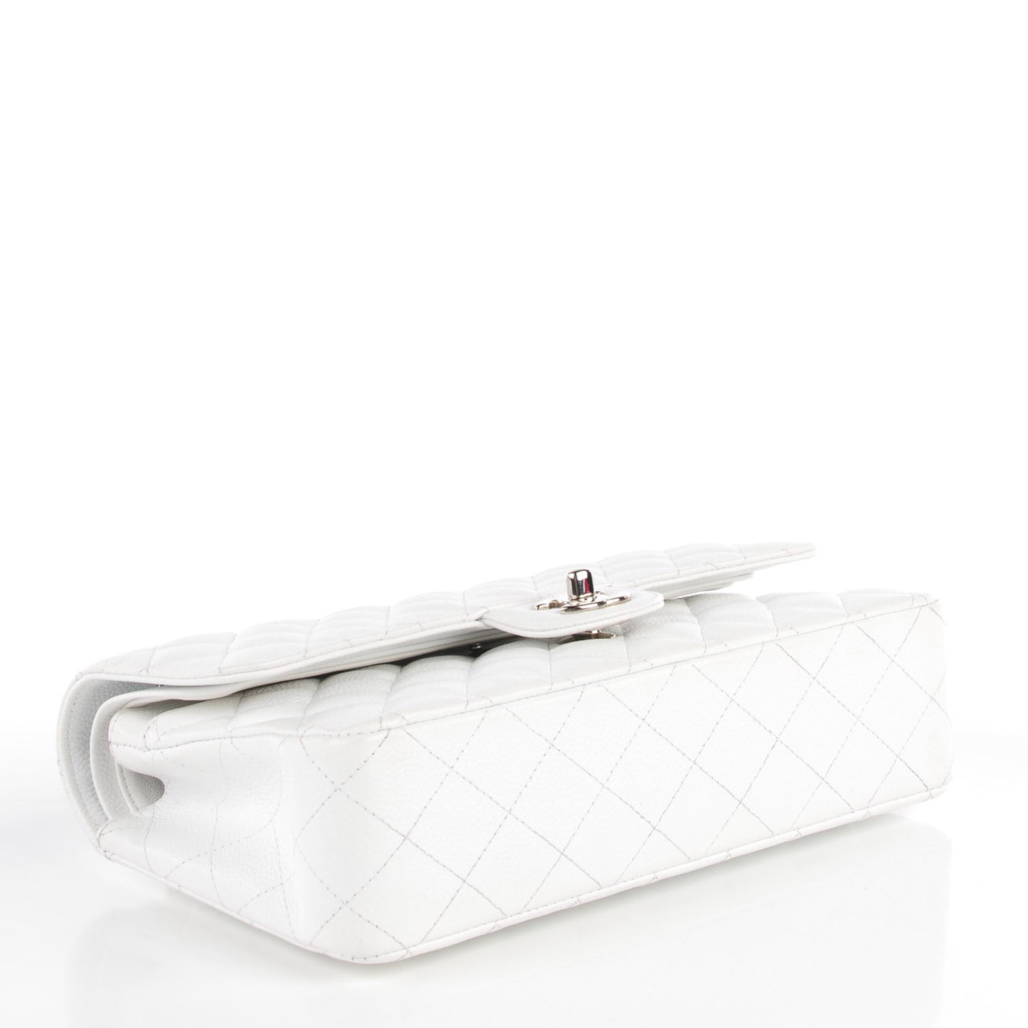Caviar Quilted Medium Double Flap White