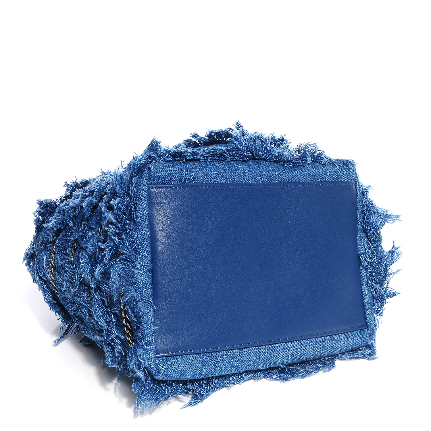 Chanel Calfskin Fringe Chains CC Denim Drawstring Bucket Bag Blue 4 of 8