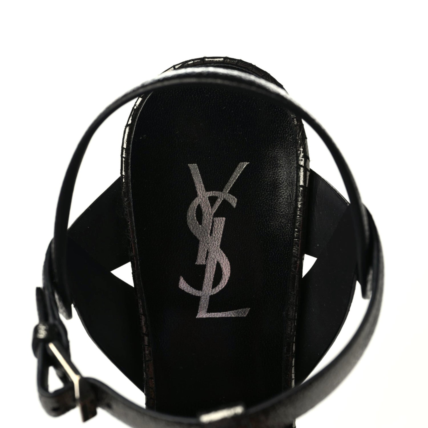 Saint Laurent Metallic Supercrack Calfskin Tribute 105 Platform Sandals 39 Gunmetal 5 of 10
