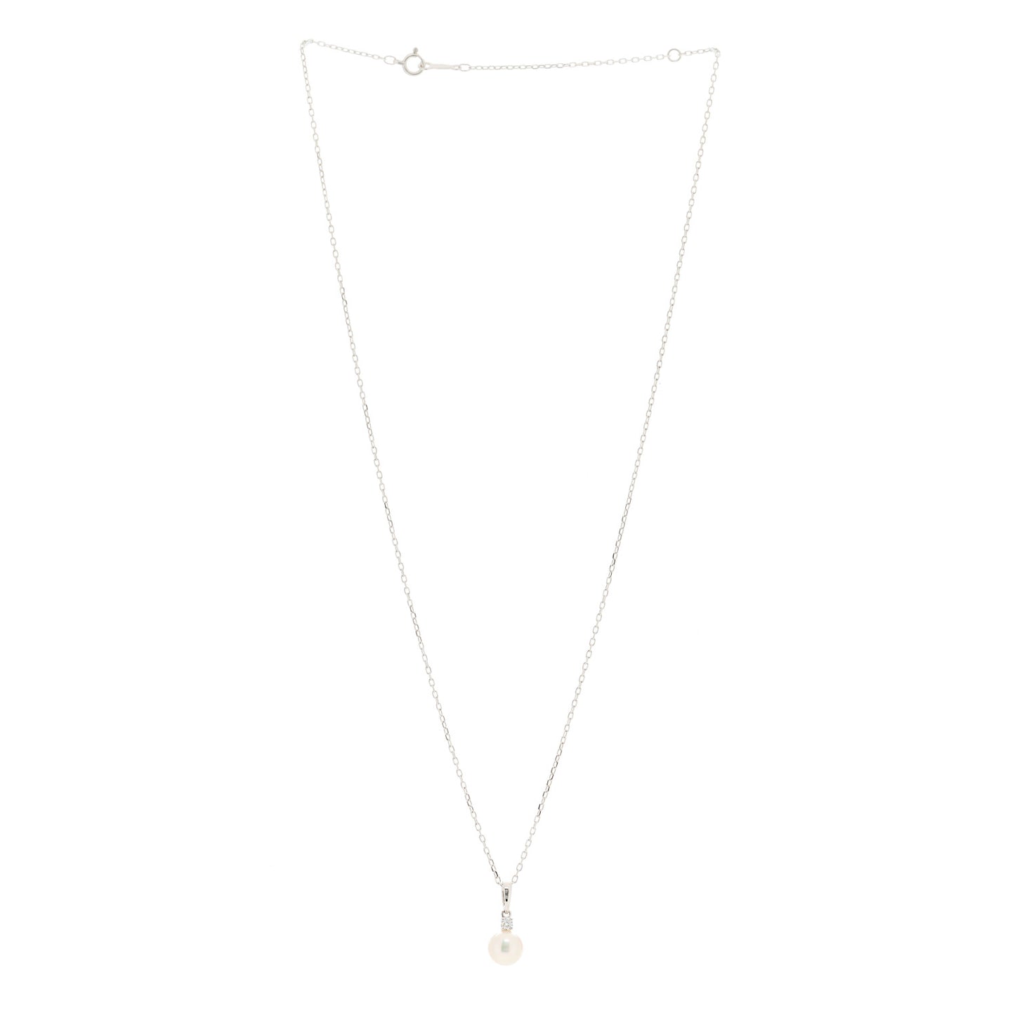 18K White Gold Diamond Akoya Pearl 7mm Morning Dew Pendant Necklace