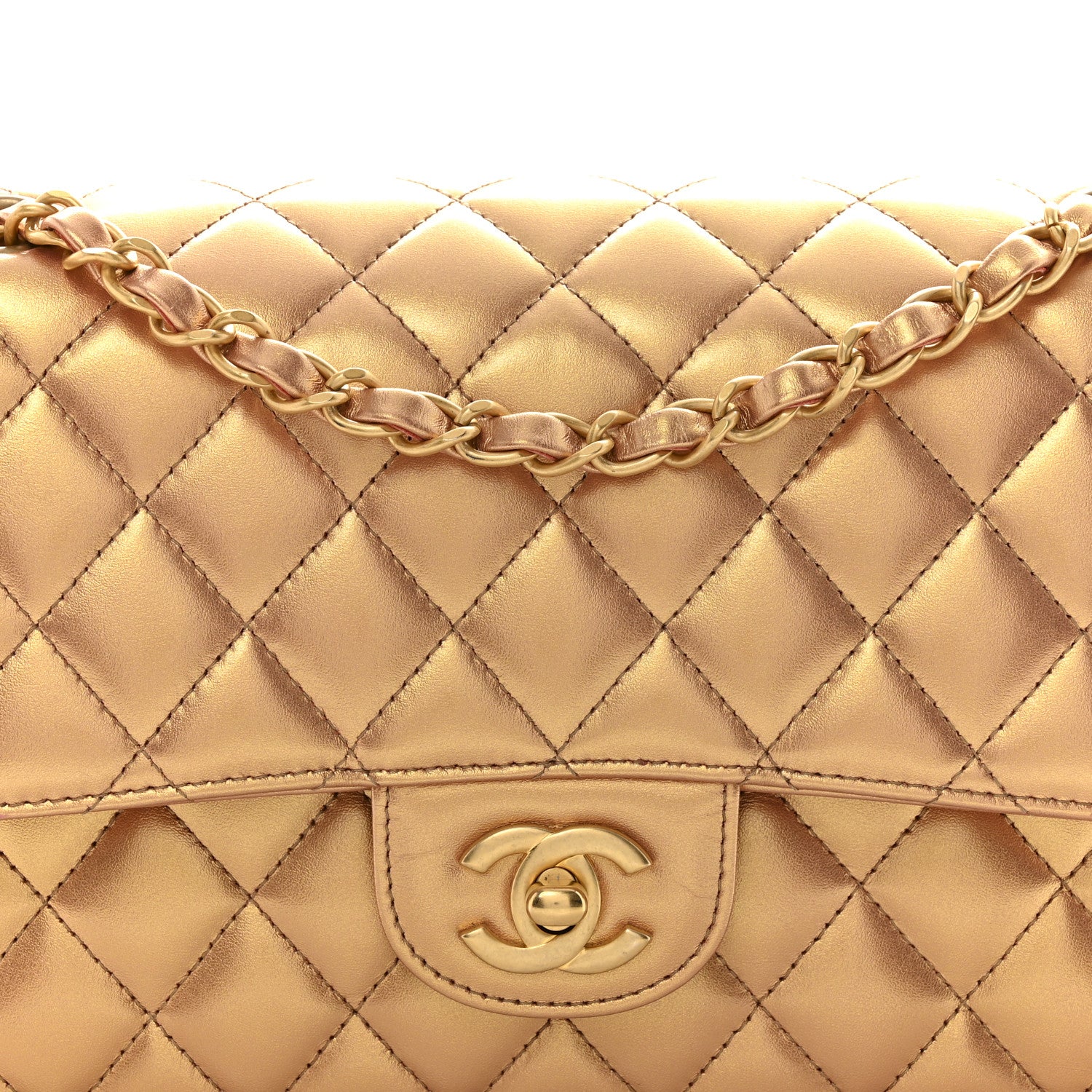 Chanel Metallic Lambskin Quilted Medium Double Flap Golden 8 of 10