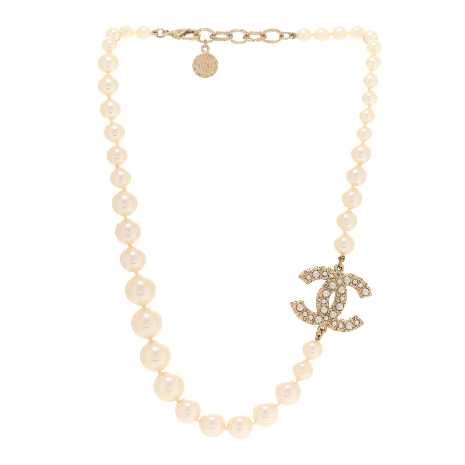 Chanel Pearl CC 100th Anniversary Necklace Light Gold 3 of 6