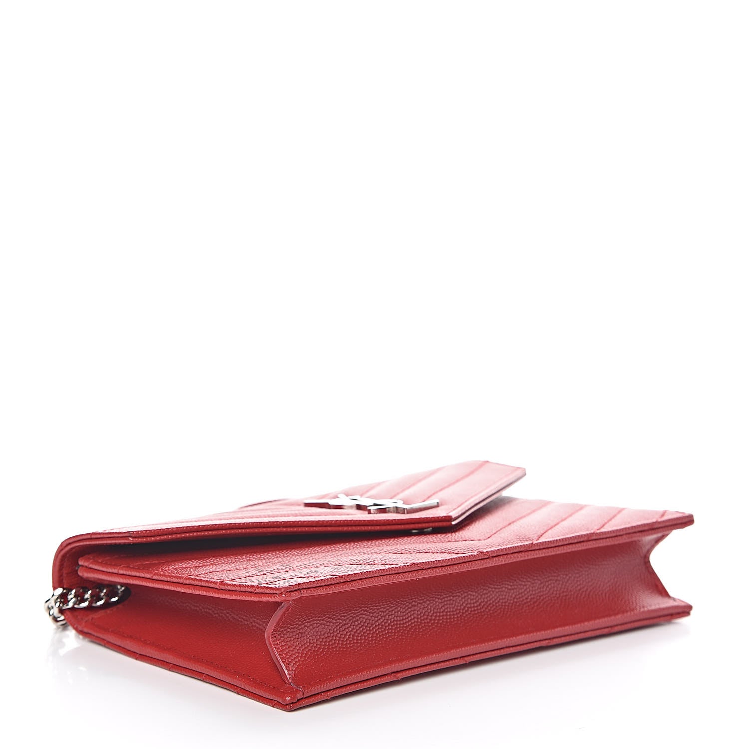 Saint Laurent Grain De Poudre Matelasse Chevron Monogram Envelope Chain Wallet New Red 4 of 9