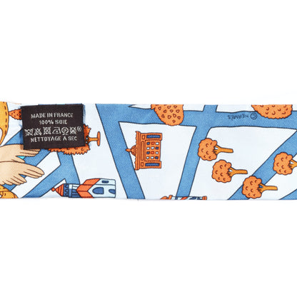 Hermes Silk Les Nouveaux Amoureux de Paris Twilly Ciel Blue Jean Orange 3 of 4