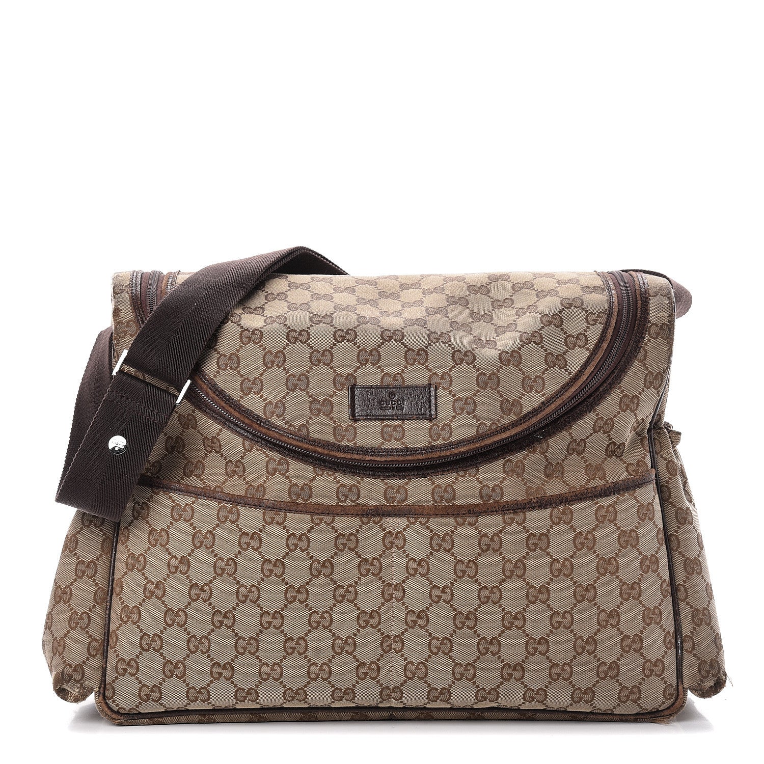 Gucci Monogram Natural Pigskin Large Diaper Bag Beige Ebony Cocoa Dark Chocolate 3 of 32