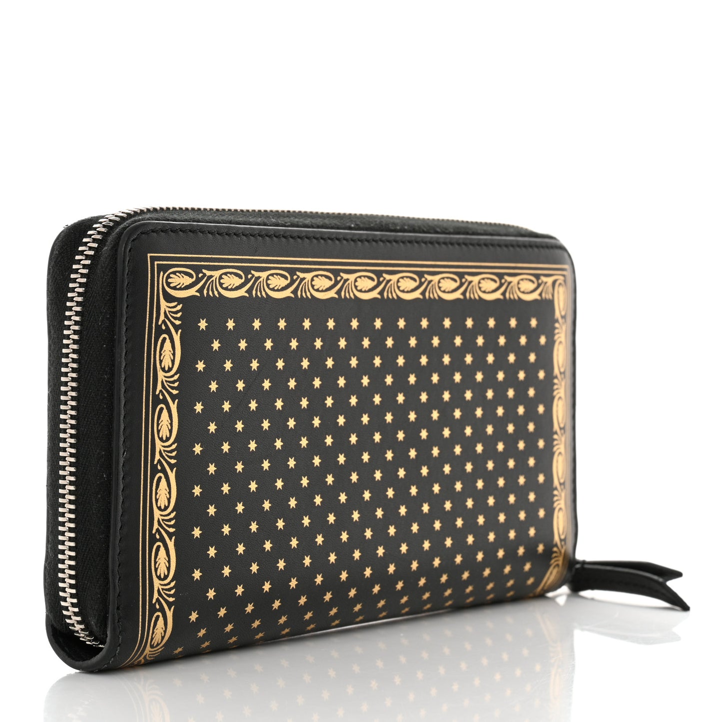 X SEGA Calfskin GUCCY Stars Zip Around Wallet Black Gold