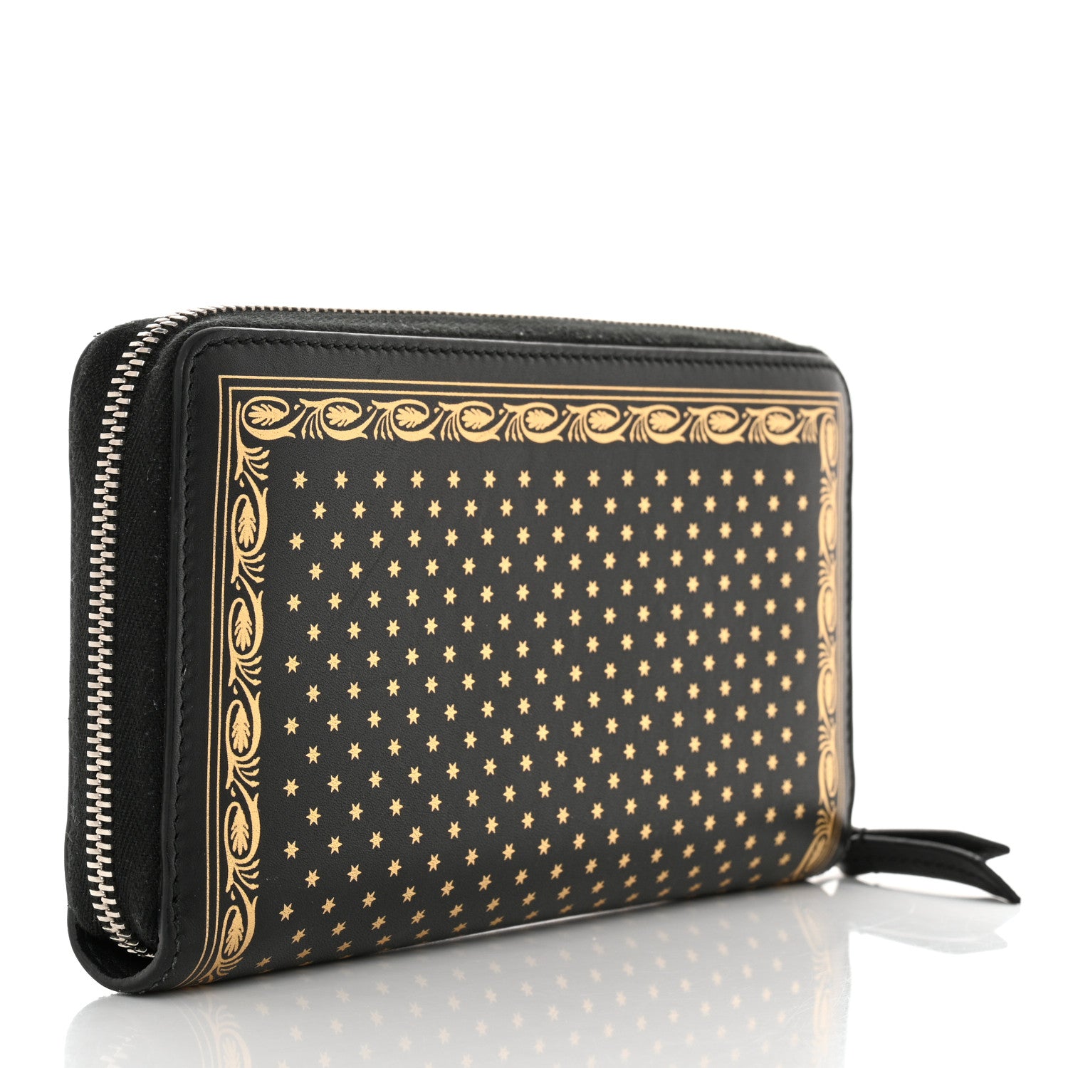 Gucci X SEGA Calfskin GUCCY Stars Zip Around Wallet Black Gold 3 of 10