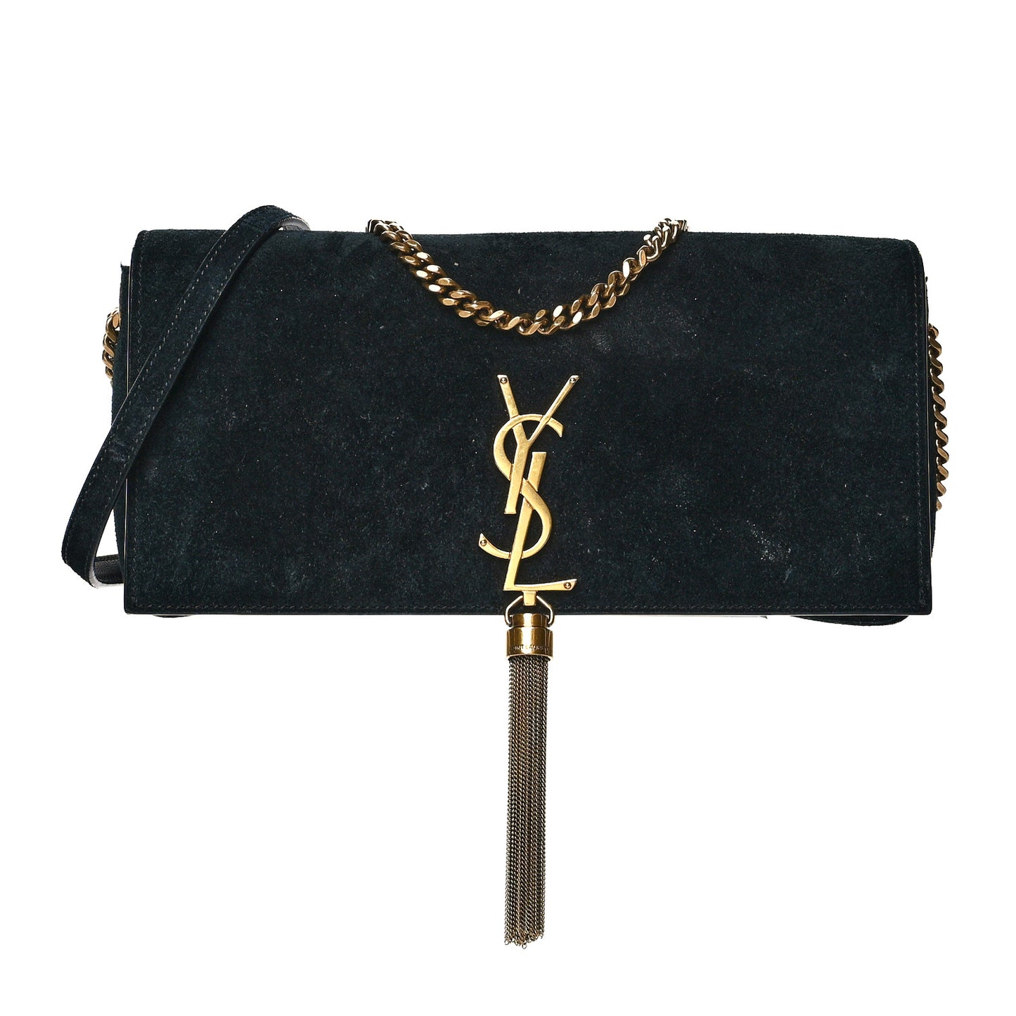 Suede Monogram Tassel Kate 99 Baguette Bag Black