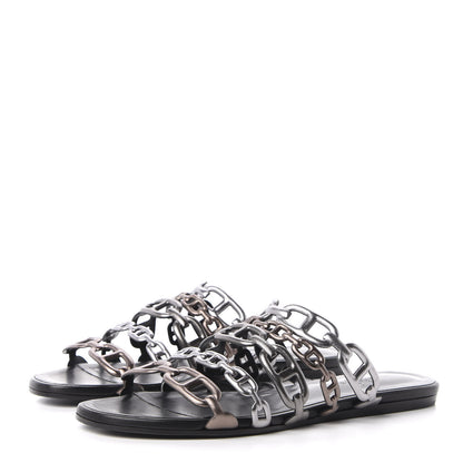 Hermes Metallic Nappa Thalassa Sandals 38.5 Multicolore Dore Vieilli 3 of 8