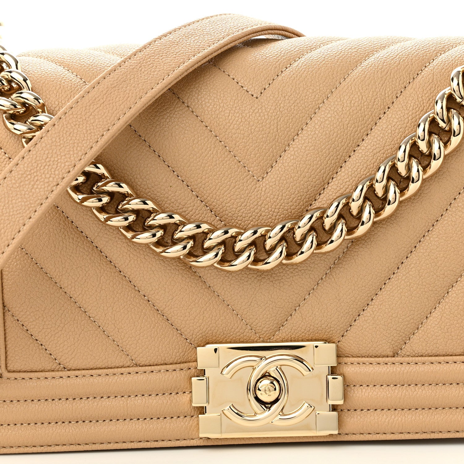 Chanel Caviar Chevron Quilted Medium Boy Flap Beige 7 of 10