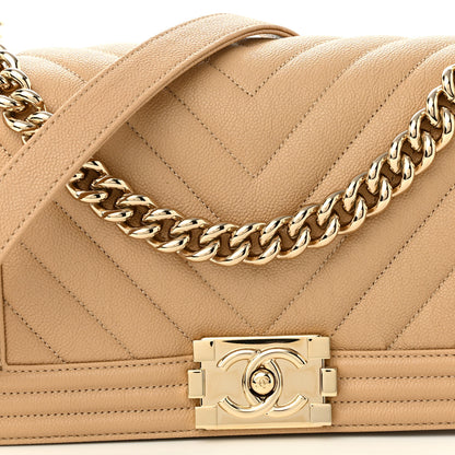 Chanel Caviar Chevron Quilted Medium Boy Flap Beige 7 of 10
