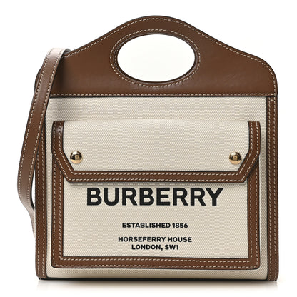 Burberry Canvas Smooth Calfskin Two Tone Mini Pocket Bag Natural Malt Brown 1 of 10