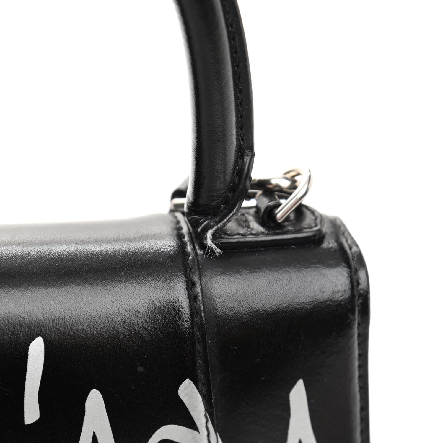 Balenciaga Shiny Box Calfskin Graffiti Logo Small Hourglass Top Handle Bag Black Silver 17 of 18