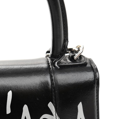 Balenciaga Shiny Box Calfskin Graffiti Logo Small Hourglass Top Handle Bag Black Silver 17 of 18