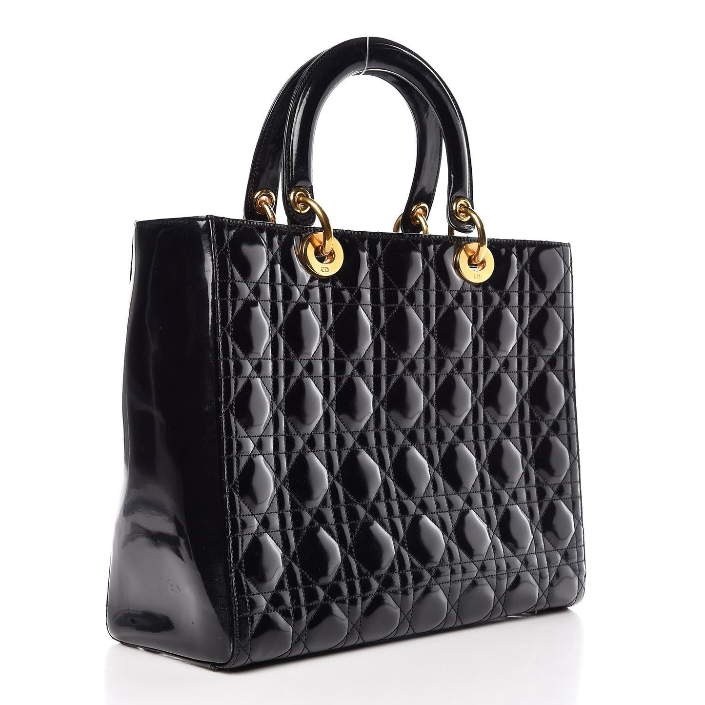 Glazed Calfskin Cannage Large Lady Dior Black