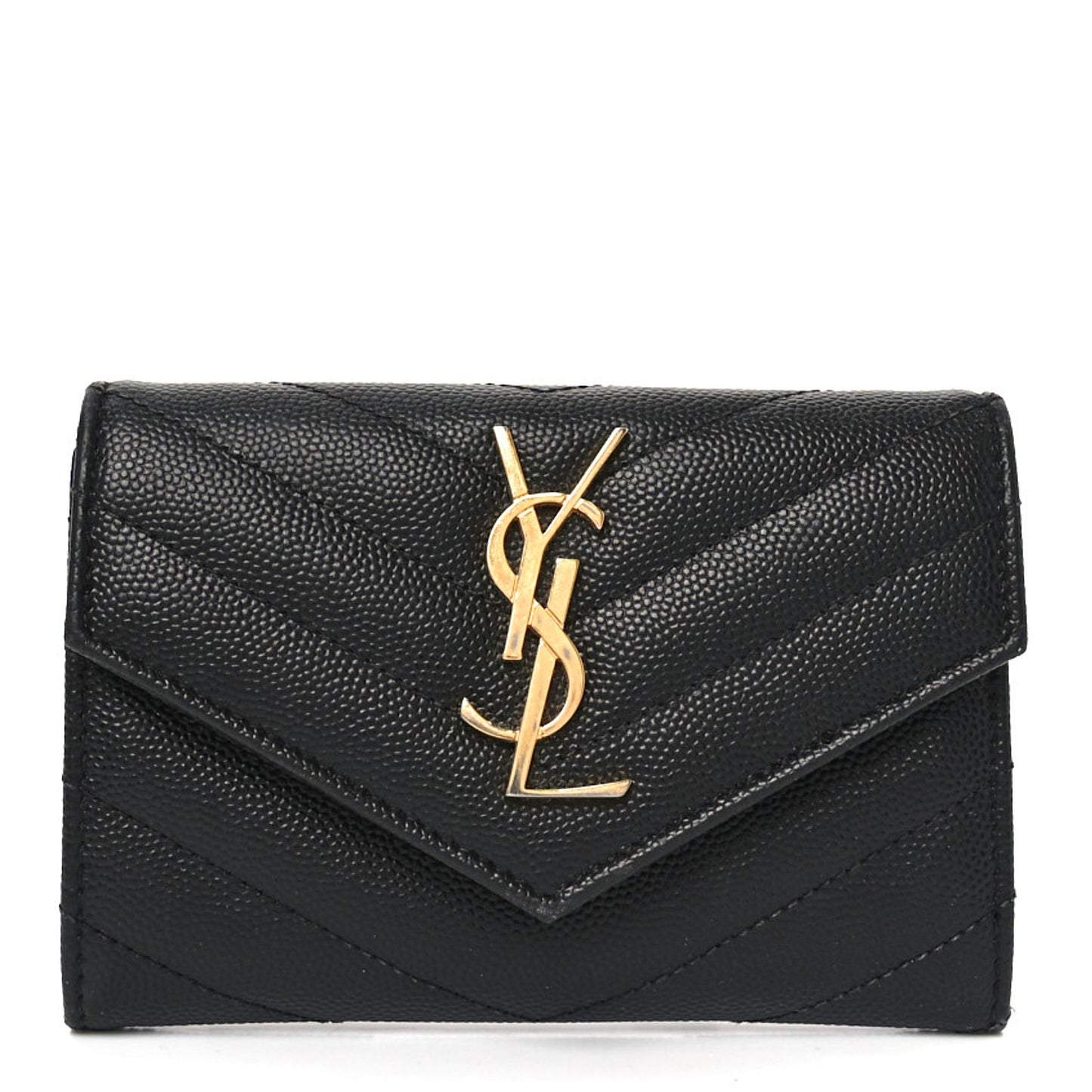 Grain De Poudre Matelasse Chevron Small Monogram Envelope Wallet Black