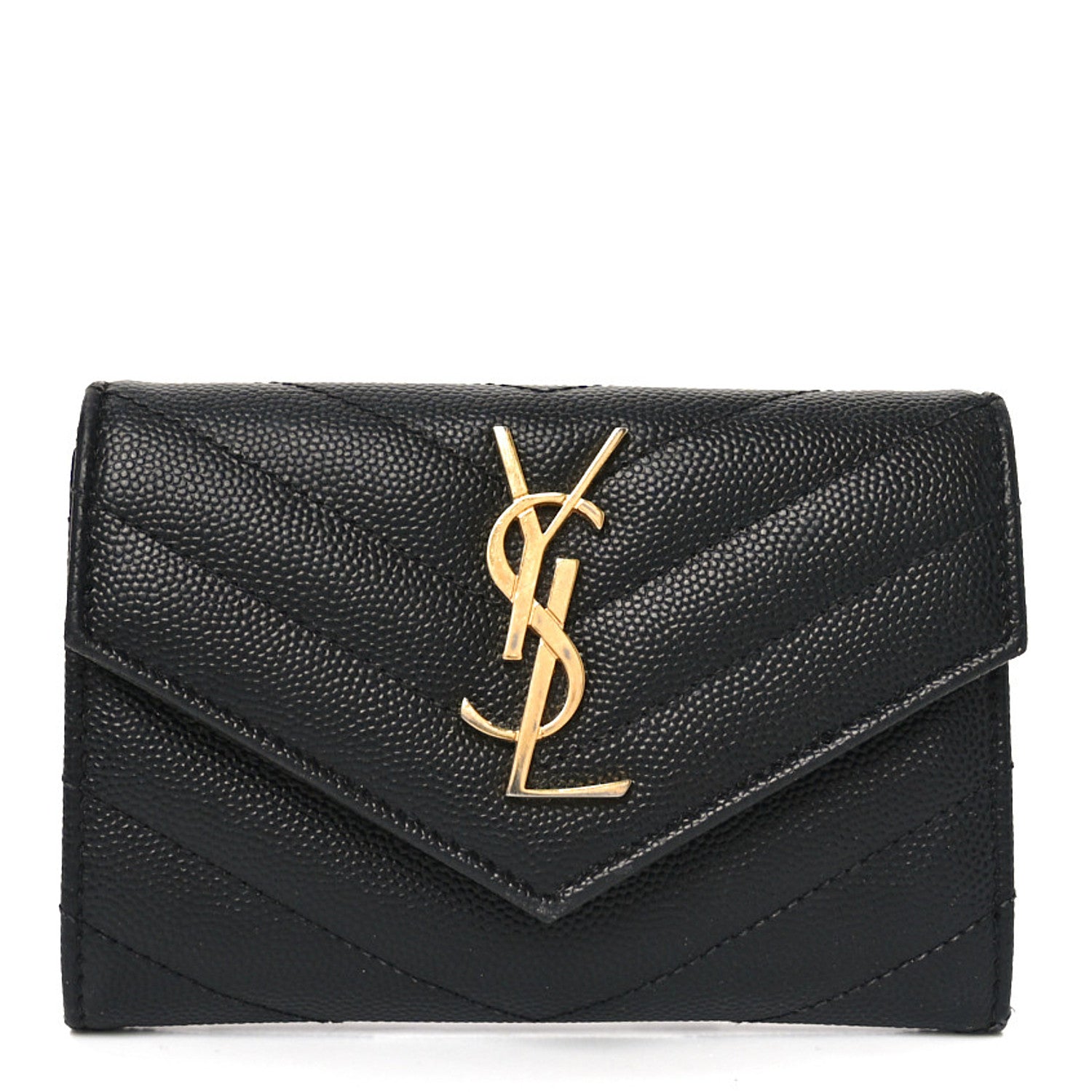 Saint Laurent Grain De Poudre Matelasse Chevron Small Monogram Envelope Wallet Black 1 of 9