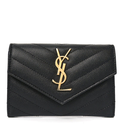 Saint Laurent Grain De Poudre Matelasse Chevron Small Monogram Envelope Wallet Black 1 of 9