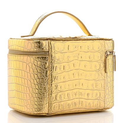 Chanel Metallic Calfskin Crocodile Embossed Cocodile Top Handle Vanity Gold 3 of 10